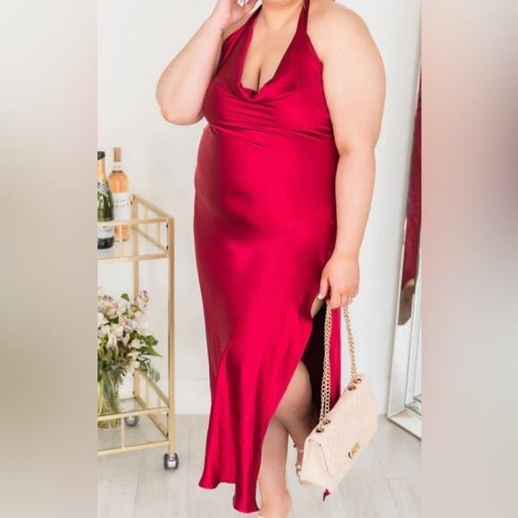 Pink Lily Dresses & Skirts - Pink Lily FUCHSIA SATIN COWL NECK MIDI DRESS FINAL Size 2X